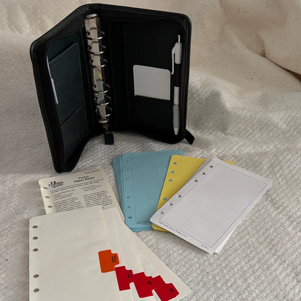 Analog: Franklin Quest All Leather Pocket Zipper Binder +Extras ; Made in USA - Picture 3 of 11